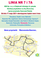 Mapka z nowym przebiegiem linii nr 7 i 7A