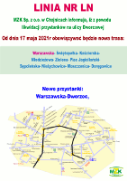 Mapka z nowym przebiegiem linii nr LN